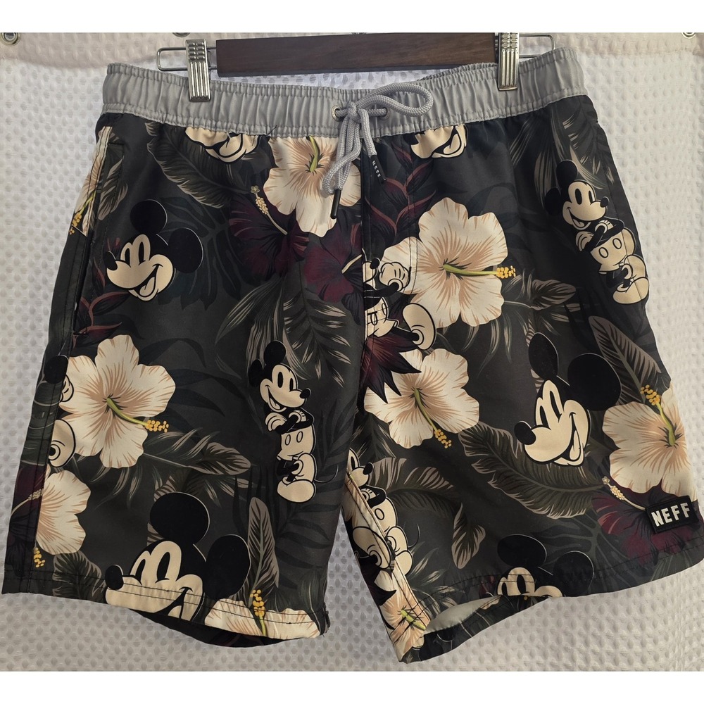 Neff Disney Classic Mickey Floral Print Swim Trunks Board Shorts Men's Large